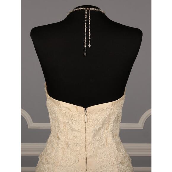 ANNE BARGE Bridal Wedding Dress Ivory Silk Lace Strapless Sheath Morelle Gown 10 - Picture 9 of 13